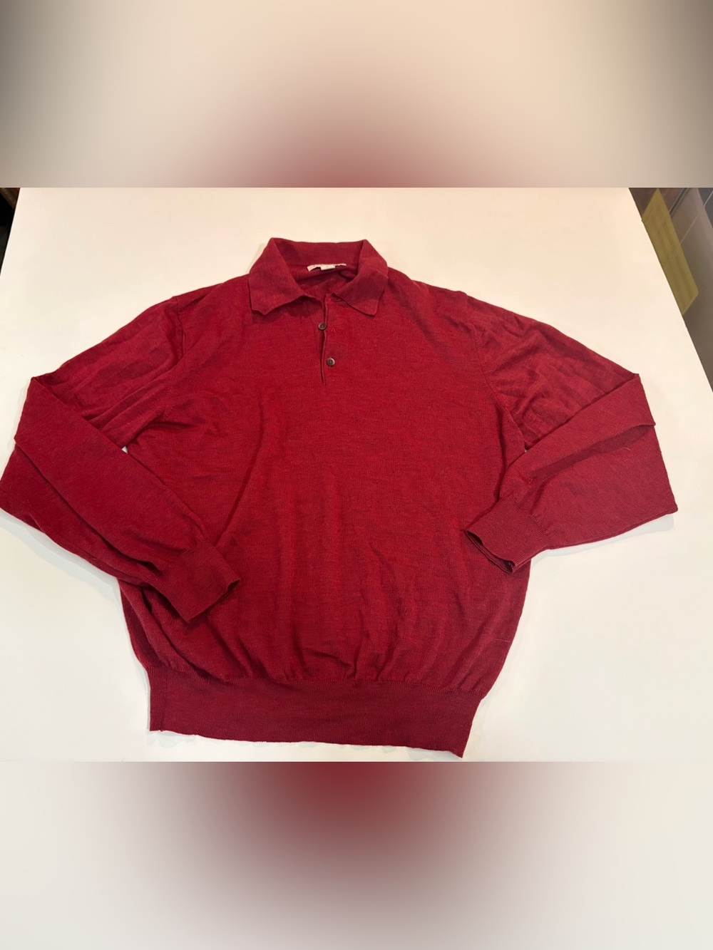 John W. Nordstrom Red Long-Sleeve Polo Sweater Merino Wool Size Large